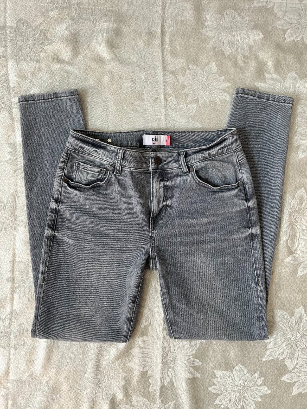 CAbi Mid-Rise Skinny Distressed Destroyed Grey Jeans Stretch Denim 4
